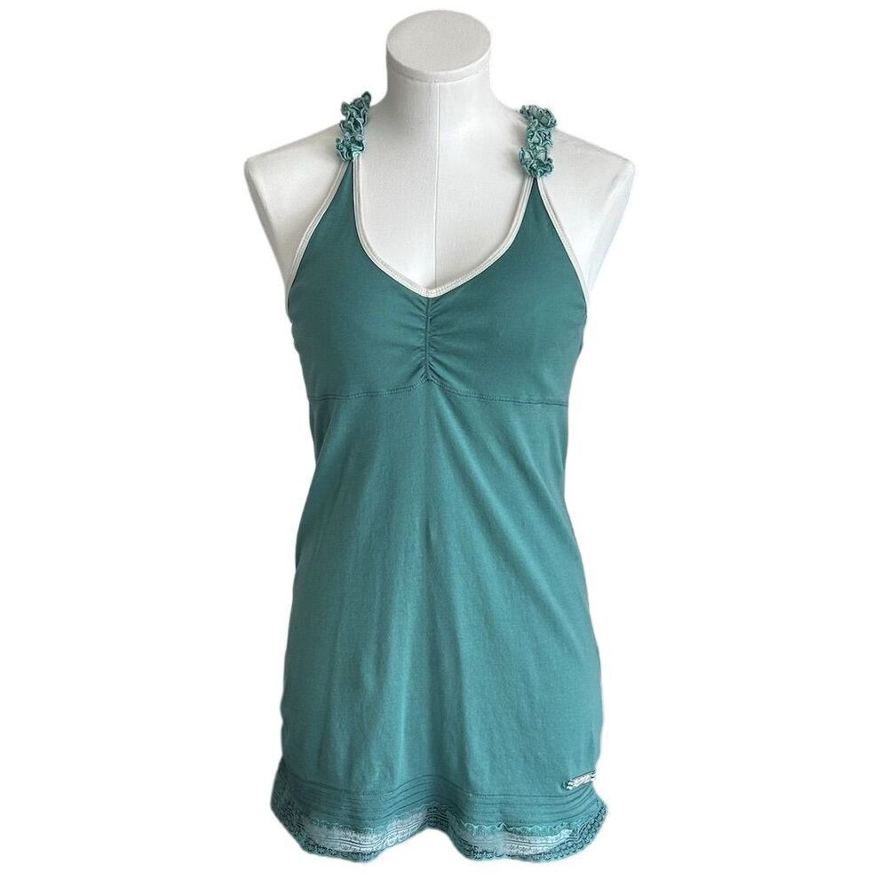 Copper Key Women's M Blue Beaded Fairy Cami with Lace Trim